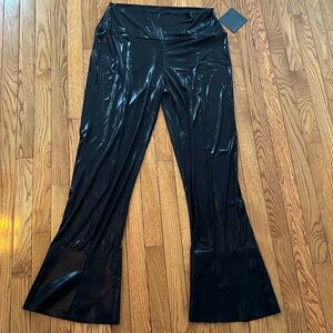 Norma Kamali Spat Legging Black Shimmer Wet Look‎ Flare XL 38 NWT Slinky Sexy
